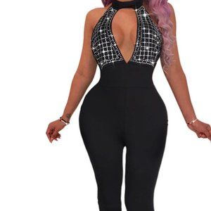 Sleeveless V-Neck Open Back Jumpsuit